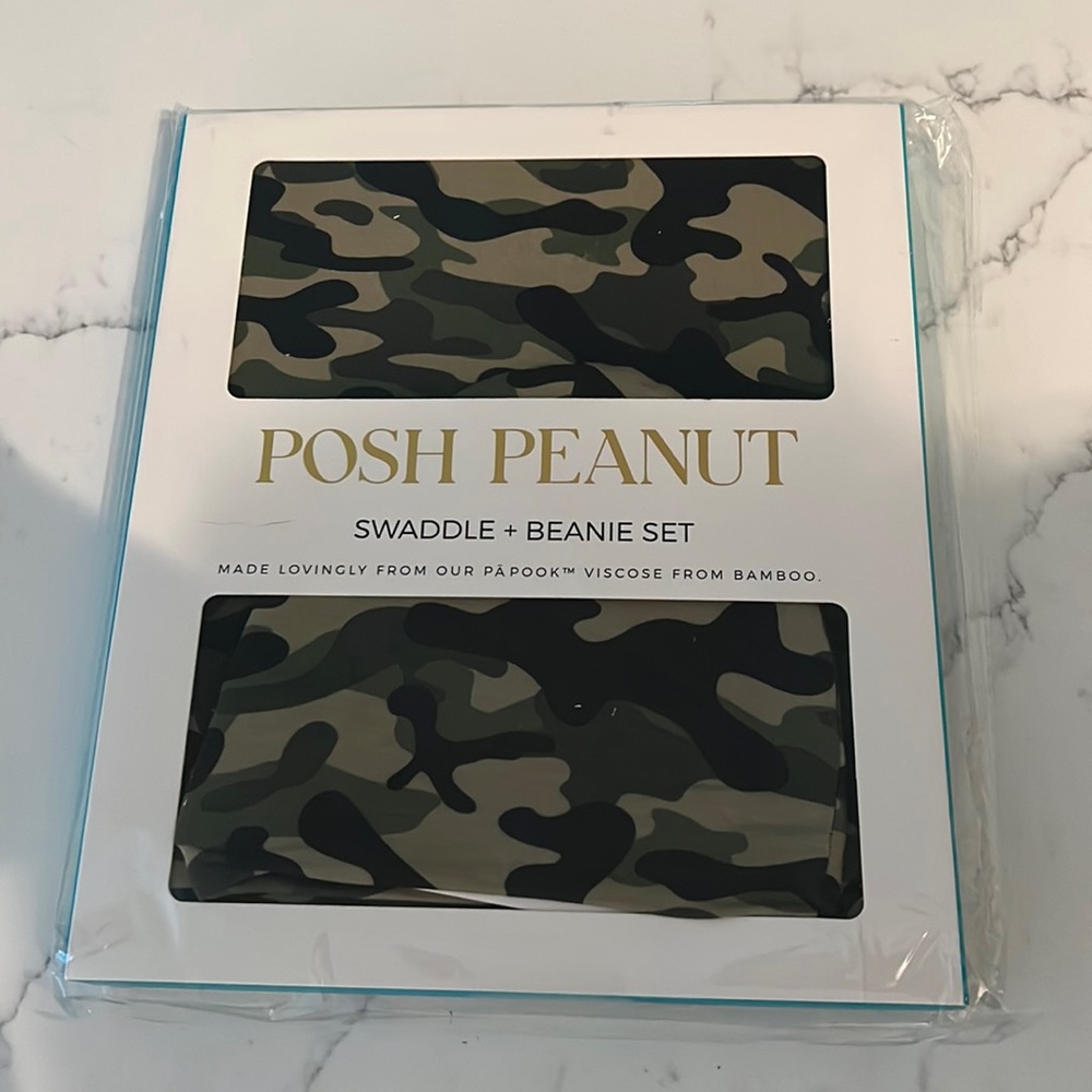 Camo swaddle + beanie set